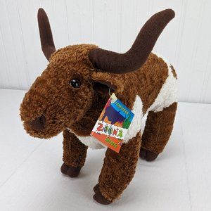 Zoona Wildlife Longhorn Plush Brown White Stuffed Animal Steer Cow 10" New w/Tag